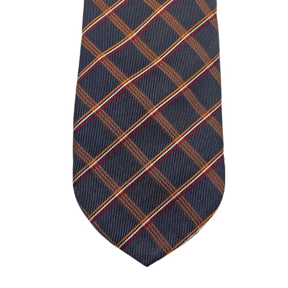 DOLCEPUNTA Mens Silk XL Necktie ITALY Luxury Necktie Brown Check Plaid